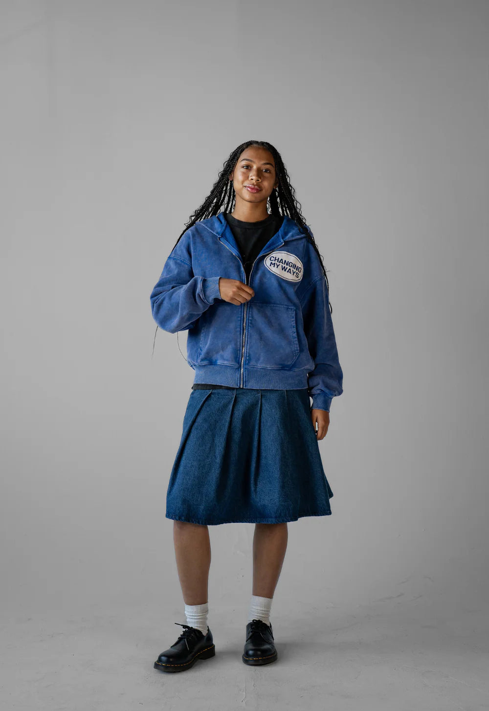 HAVE MERCY" WASHED BLUE ZIP UP HOODIE